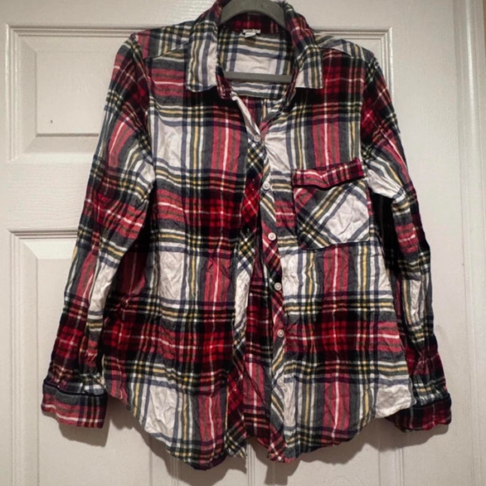 Aerie Womens Red Plaid Button Down Shirt Long Sleeve Flannel Small